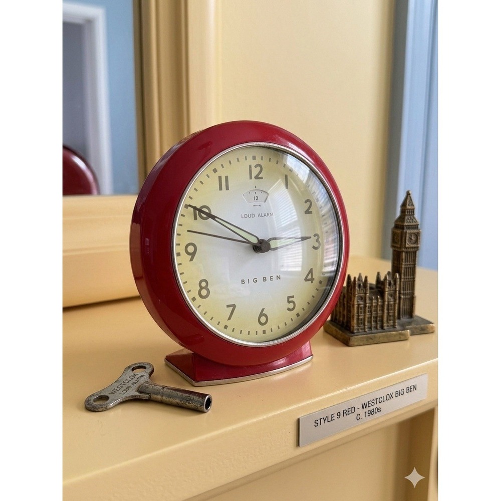 Vintage Westclox Big Ben Style 9 Red Alarm Clock Retro Mid Century Modern As Is